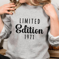 Limited Edition Year Birthday Iron-On Transfer shown on a sweatshirt