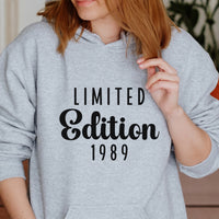 Limited Edition Year Birthday Iron-On Transfer shown on a hoodie