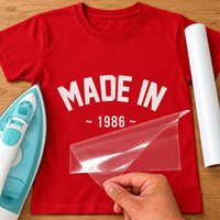 Red T-shirt with white curved 