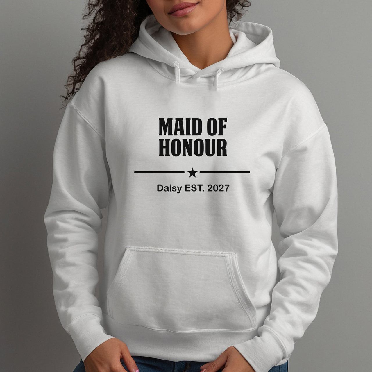 Maid Of Honour Hen Party Iron-On Transfer shown on a hoodie