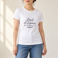 Maid Of Honour Name Iron-On Transfer, shown on a white t-shirt