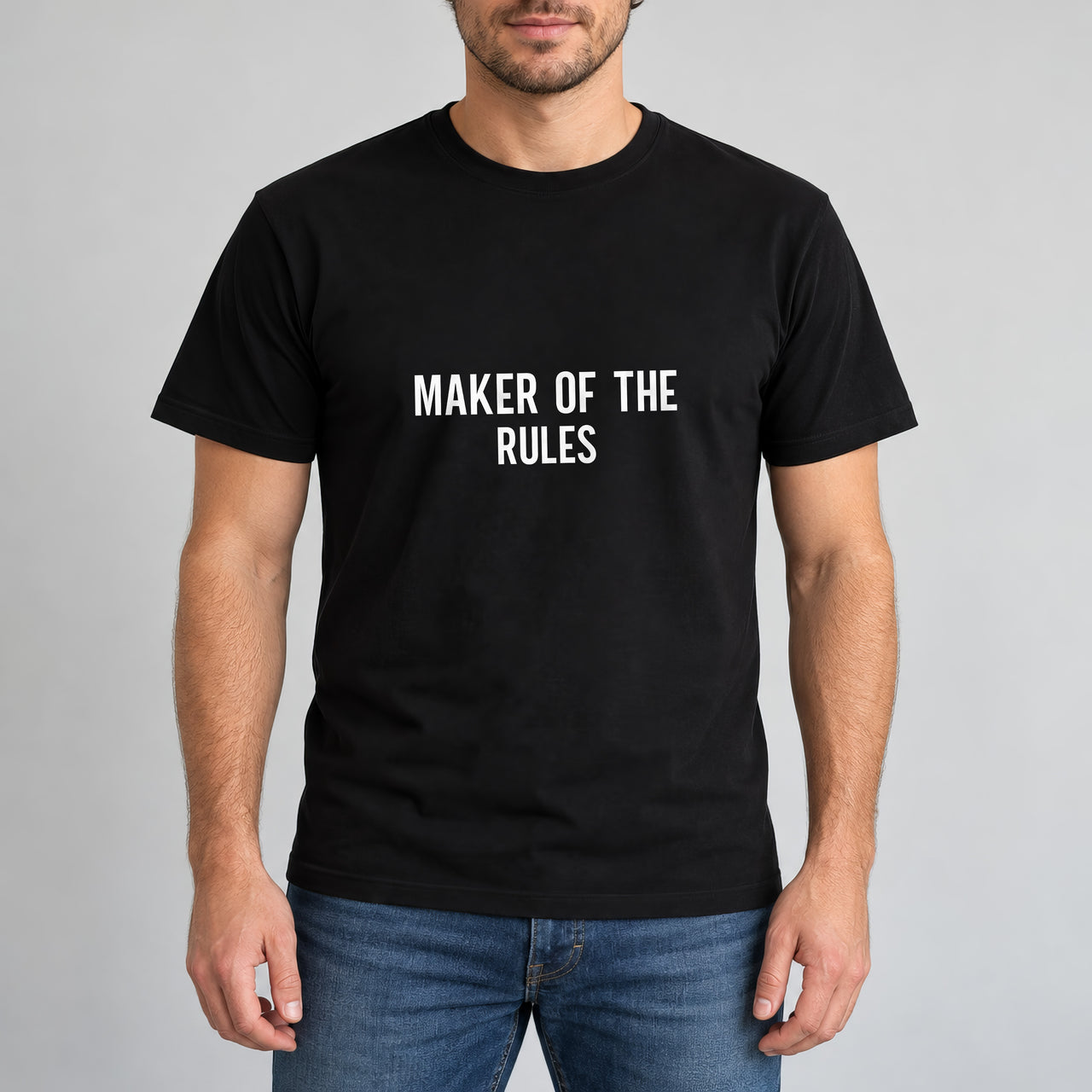 Maker Of The Rules Iron-On Transfer - Matching Family HTV Design, shown on a black t-shirt