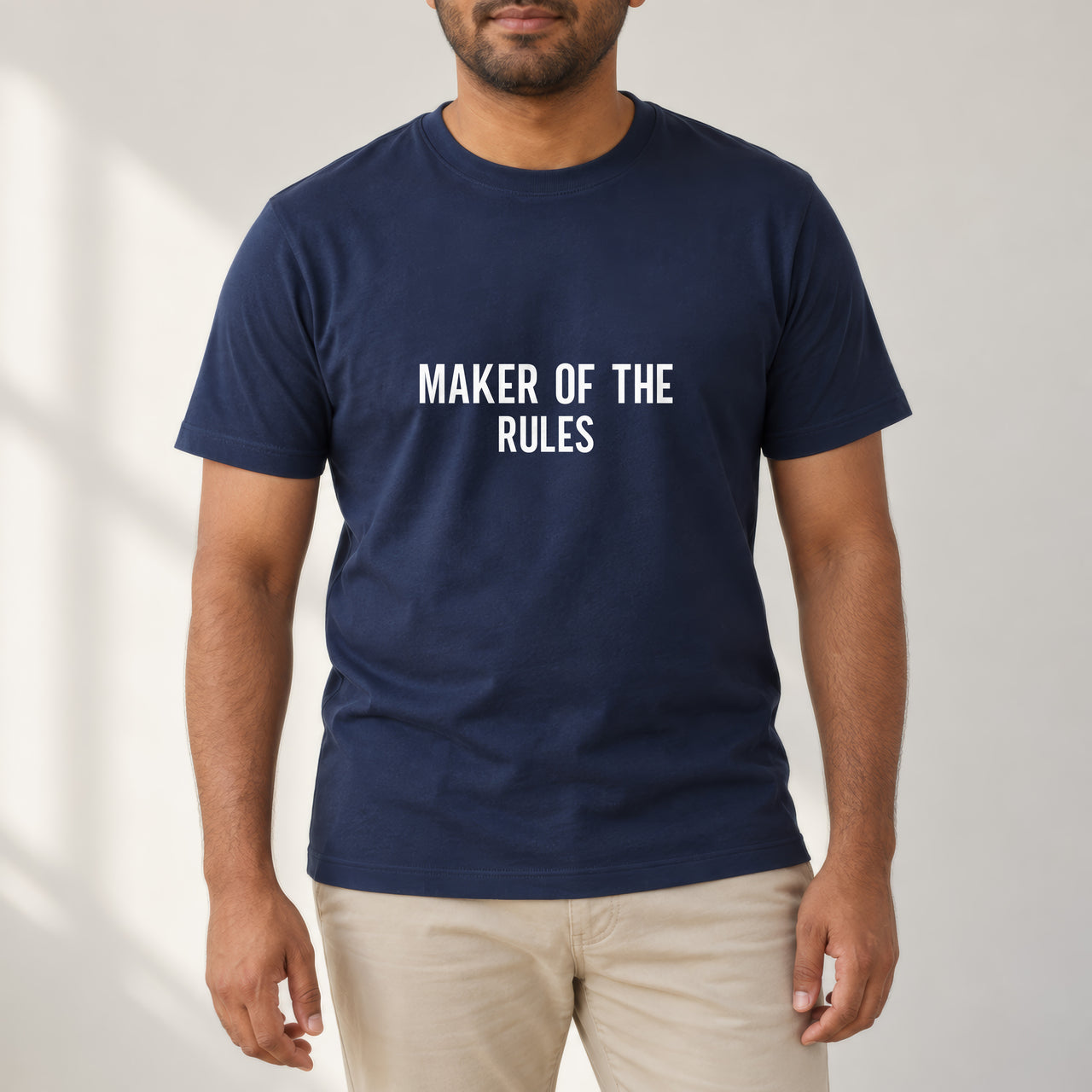 Maker Of The Rules Iron-On Transfer - Matching Family HTV Design, shown on a navy t-shirt
