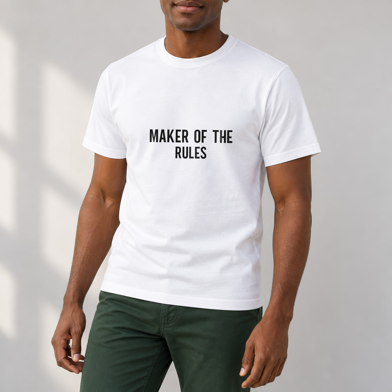 Maker Of The Rules Iron-On Transfer - Matching Family HTV Design, shown on a white t-shirt