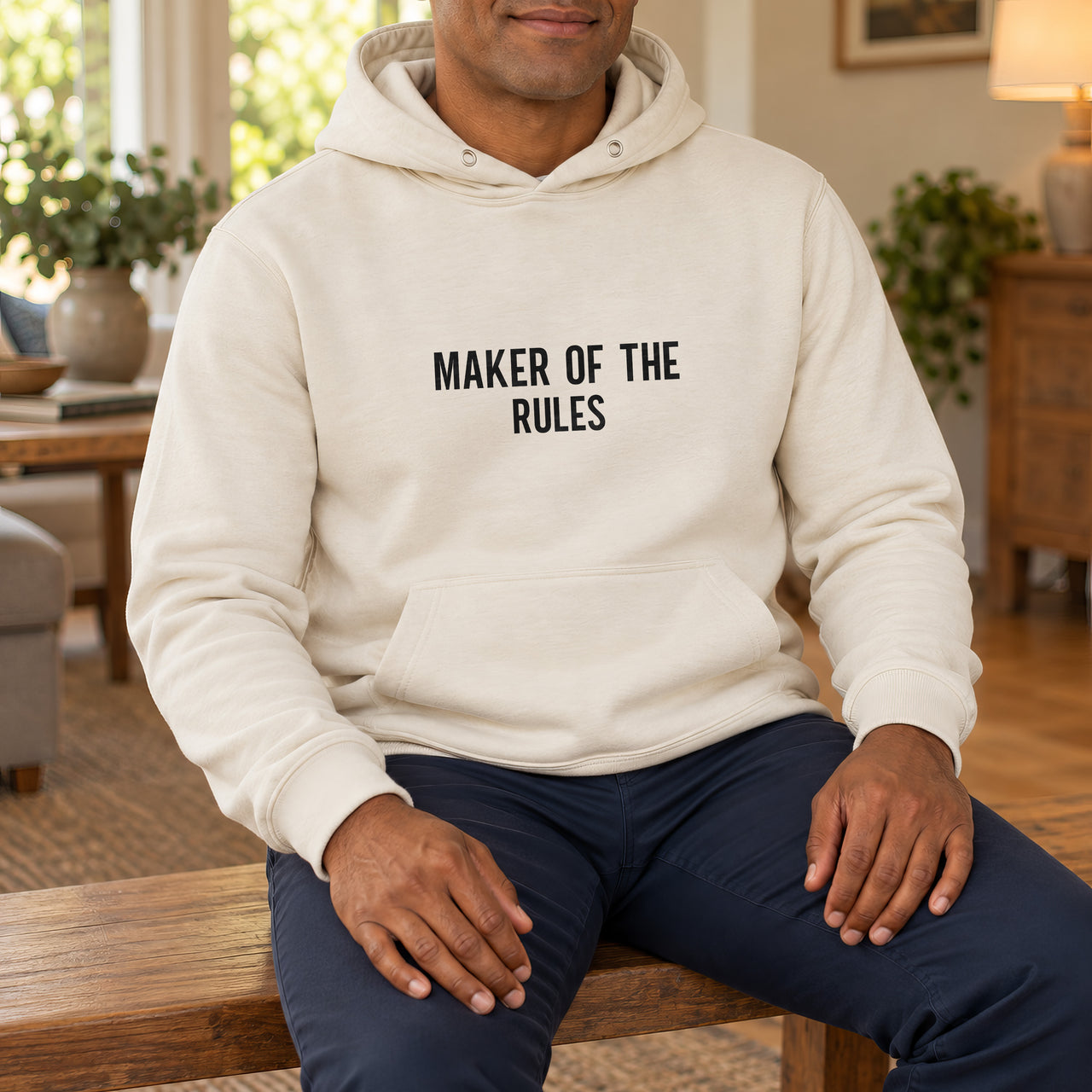 Maker Of The Rules Iron-On Transfer - Matching Family HTV Design, shown on a natural hoodie