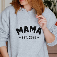 Mama Est. Iron-On Transfer - Personalised Year Design shown on a hoodie