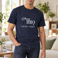 Masterchef BBQ Iron-On Transfer - Personalised Name Barbeque Design, shown on a navy t-shirt