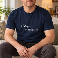 Award Iron On Text, shown on a navy t-shirt