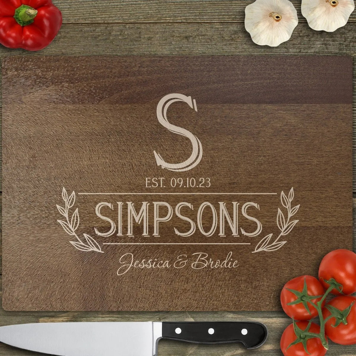 Monogrammed Wooden-Effect Glass Chopping Board - Family Kitchenware - DENMARY