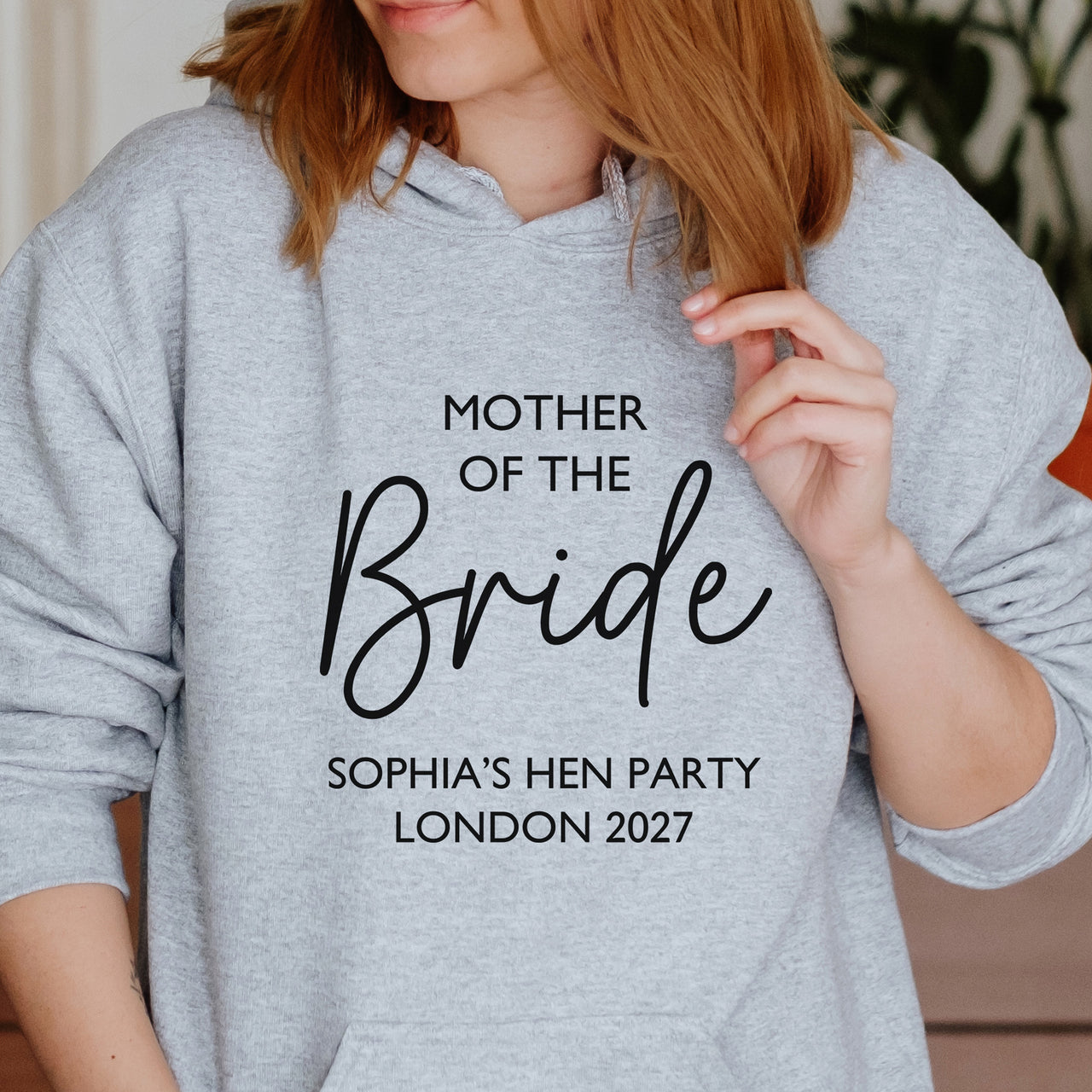 Mother Of The Bride Hen Party Iron-On Transfer shown on a hoodie