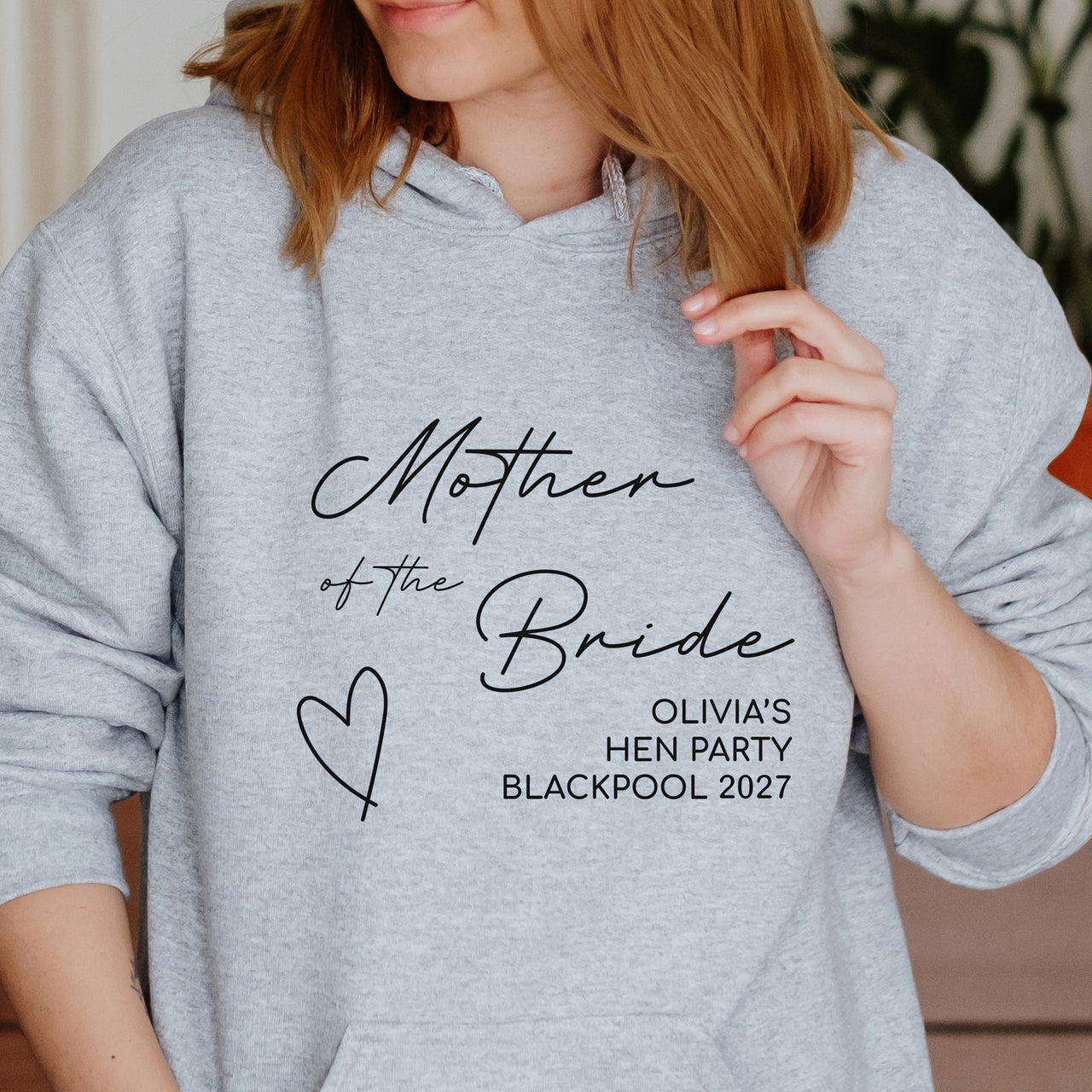 Mother Of The Bride Hen Party Iron-On Transfer shown on a hoodie