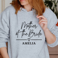 Mother Of The Bride Name Iron-On Transfer shown on a hoodie