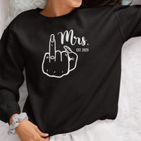 Mrs Est Iron-On Transfer - Personalised Wedding Year Design shown on a sweatshirt