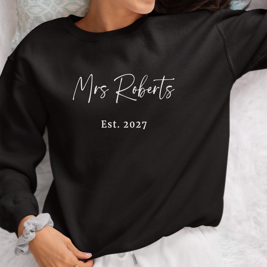 Mrs Surname Est. Year Iron-On Transfer - photo of the finished product