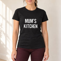 Black T-shirt with the Mum's Kitchen design printed on the chest