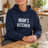 Navy hoodie with the Mum's Kitchen design printed on the chest