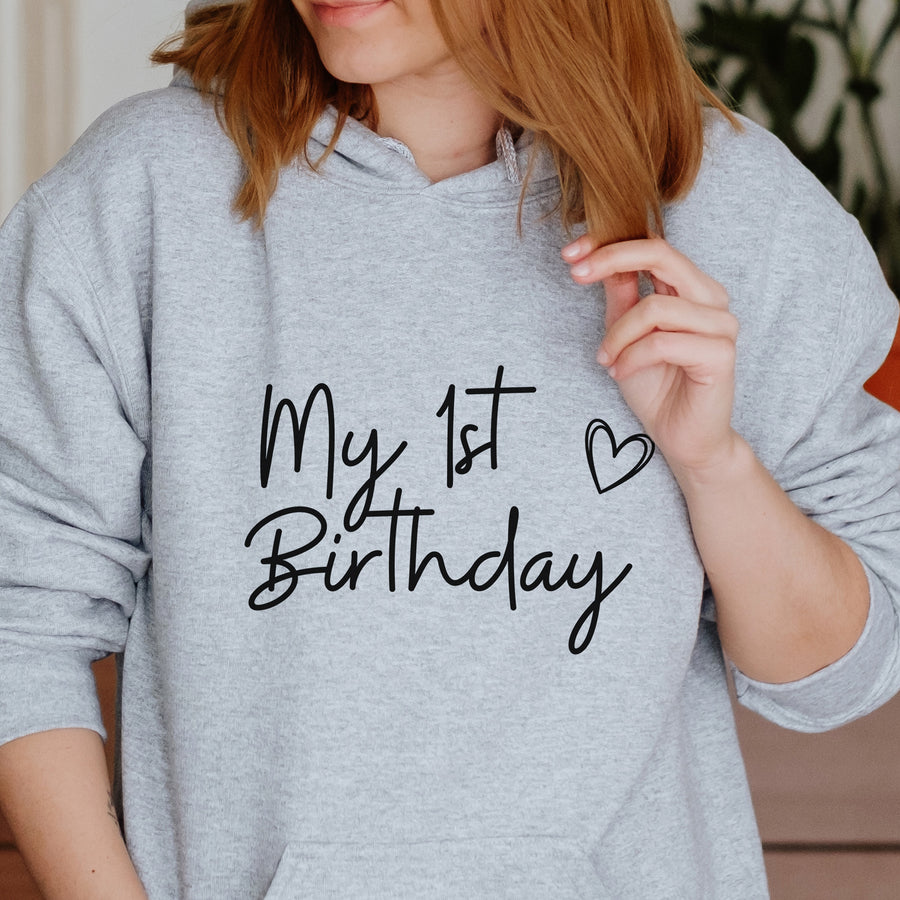 My First Birthday Iron-On Transfer - Script & Hearts Design - photo of the finished product