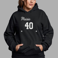 Name & Age Birthday Iron-On Transfer shown on a hoodie