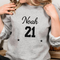 Name & Age Iron-On Transfer - Personalised 21st Birthday Design shown on a sweatshirt