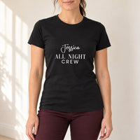 Black T-shirt with the All Night Crew design printed on the chest