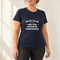 Navy T-shirt with the Not My Granddaughter design printed on the chest