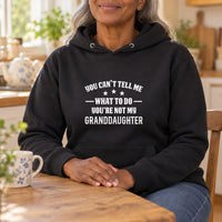 Black hoodie with the Not My Granddaughter design printed on the chest