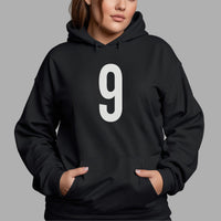 Number 9 Iron-On Transfer - Bold Birthday Age Number HTV Design shown on a hoodie