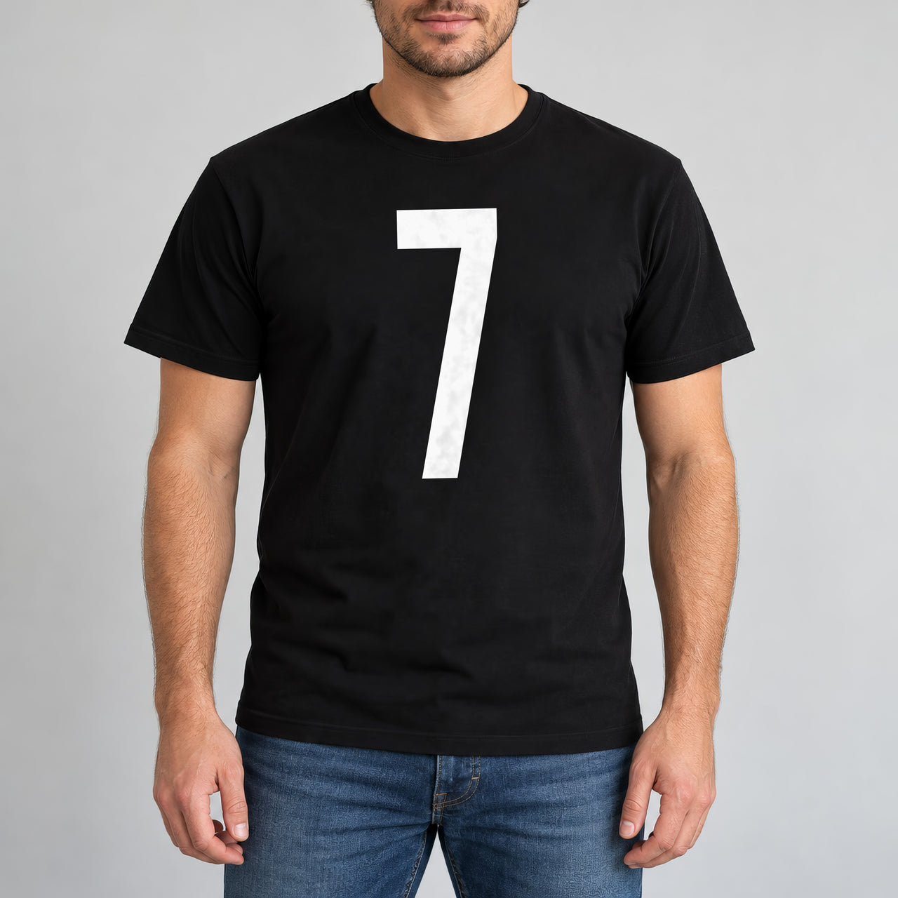 Black T-shirt with the Big Number design printed on the chest
