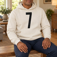 Sand hoodie with the Big Number design printed on the chest