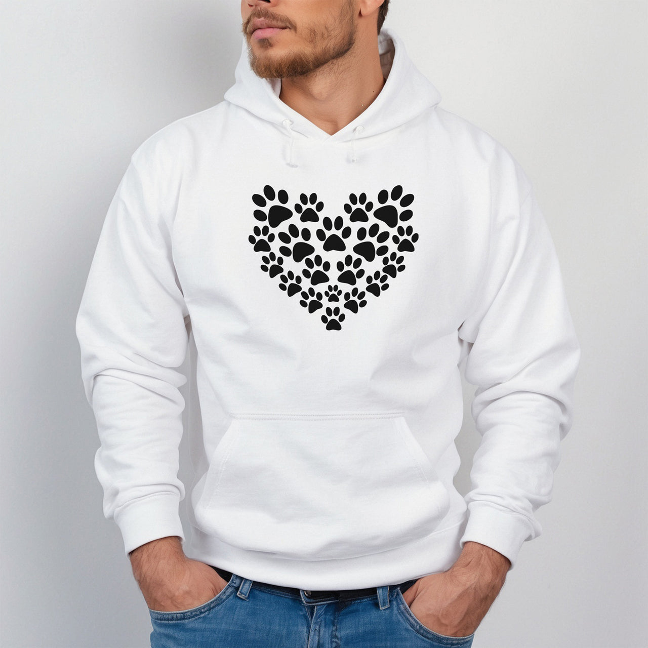 Paw Print Heart Iron-On Transfer - Pet Lover Heart Design shown on a hoodie
