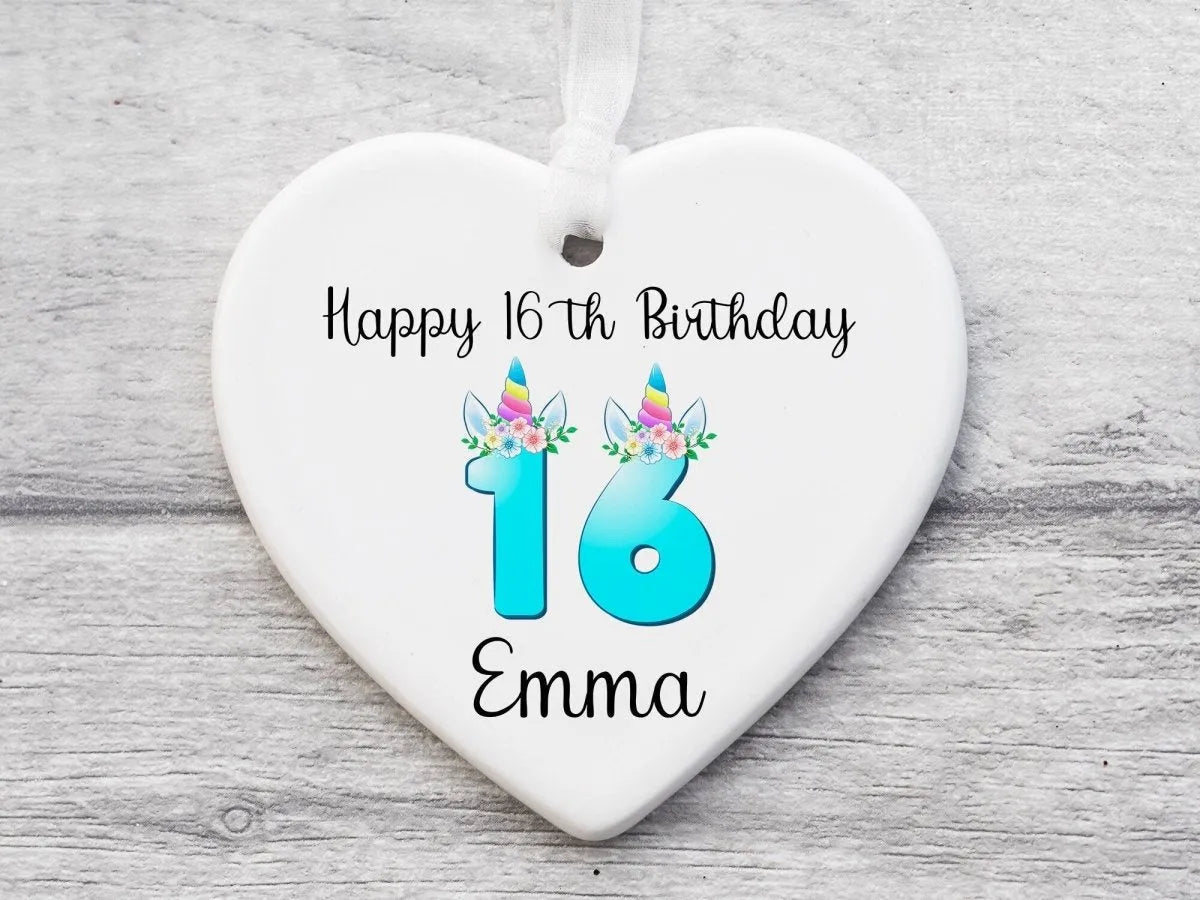 Personalised 16th Heart Plaque - Sweet Sixteen Keepsake - Ceramic Ornament - DENMARY