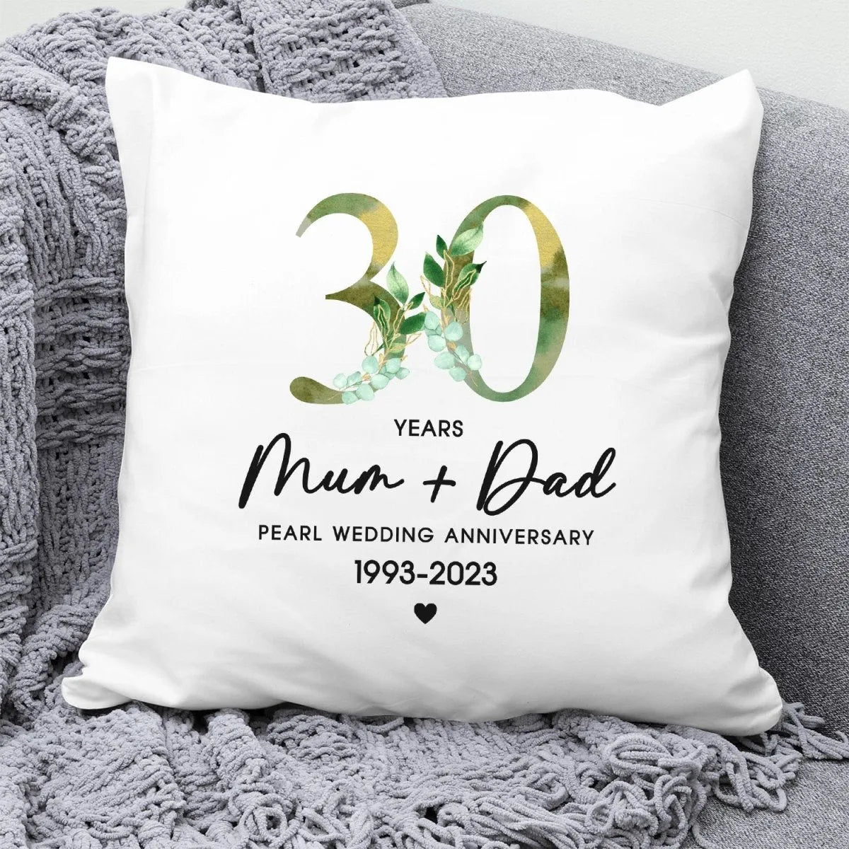 Personalised 30th Pearl Anniversary Cushion - Couples Floral Design - DENMARY