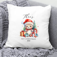 Thumbnail for Personalised Baby's 1st Christmas Cushion - Cute Bear & Gifts Design - DENMARY