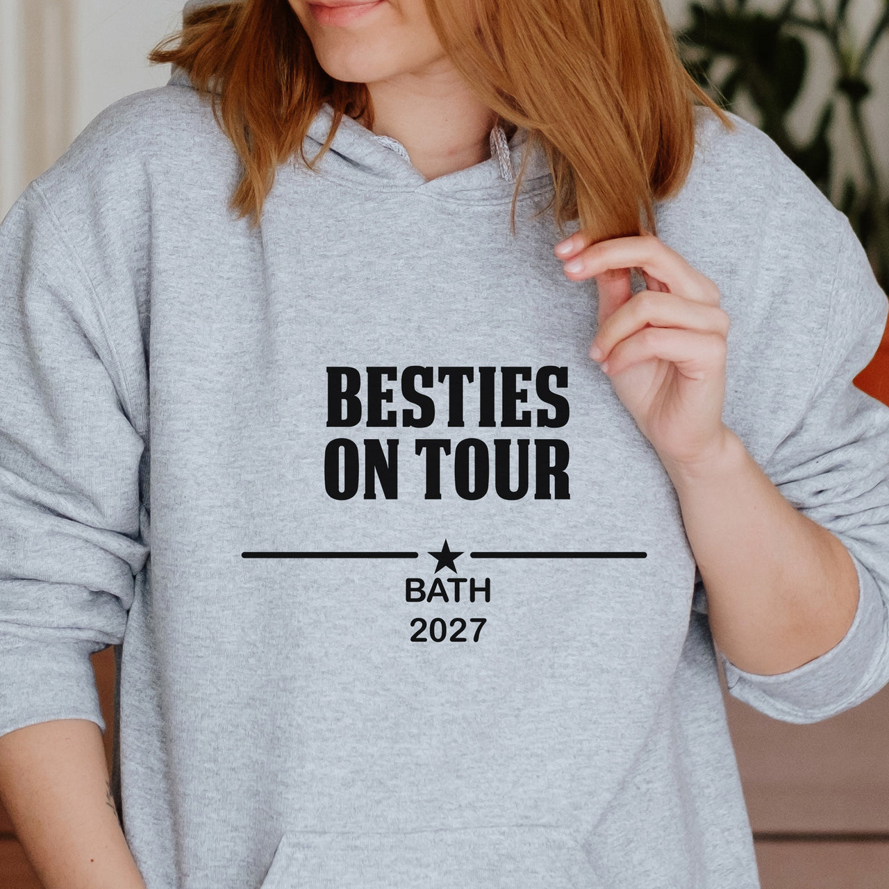 Personalised Besties Trip Iron-On Transfer shown on a hoodie