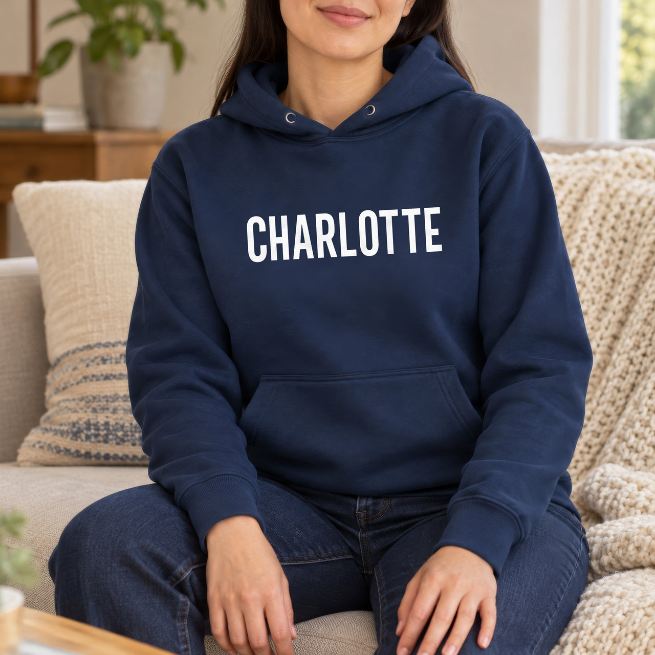 Personalised Car Valeter Name Iron-On Transfer, shown on a navy hoodie