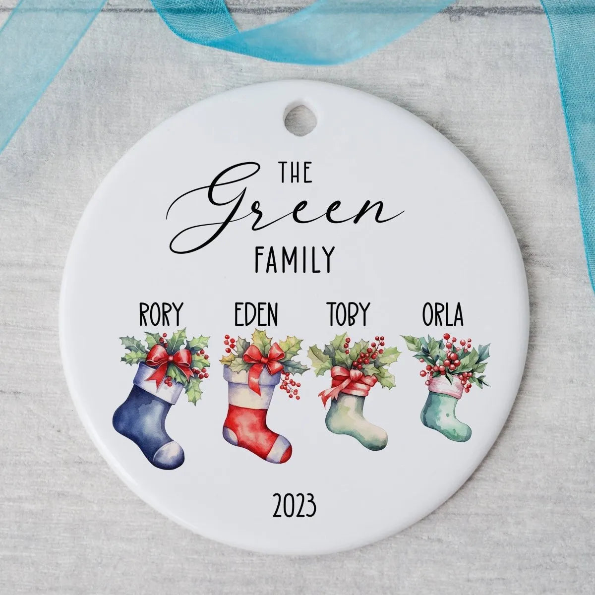 Personalised Ceramic Christmas Bauble - Family Stocking Design - Grandparents Gift - DENMARY