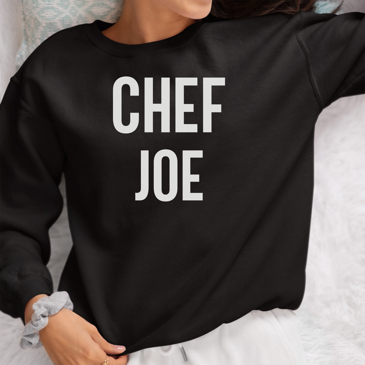 Personalised Chef Iron-On Transfer - Custom Name Kitchen Design shown on a sweatshirt