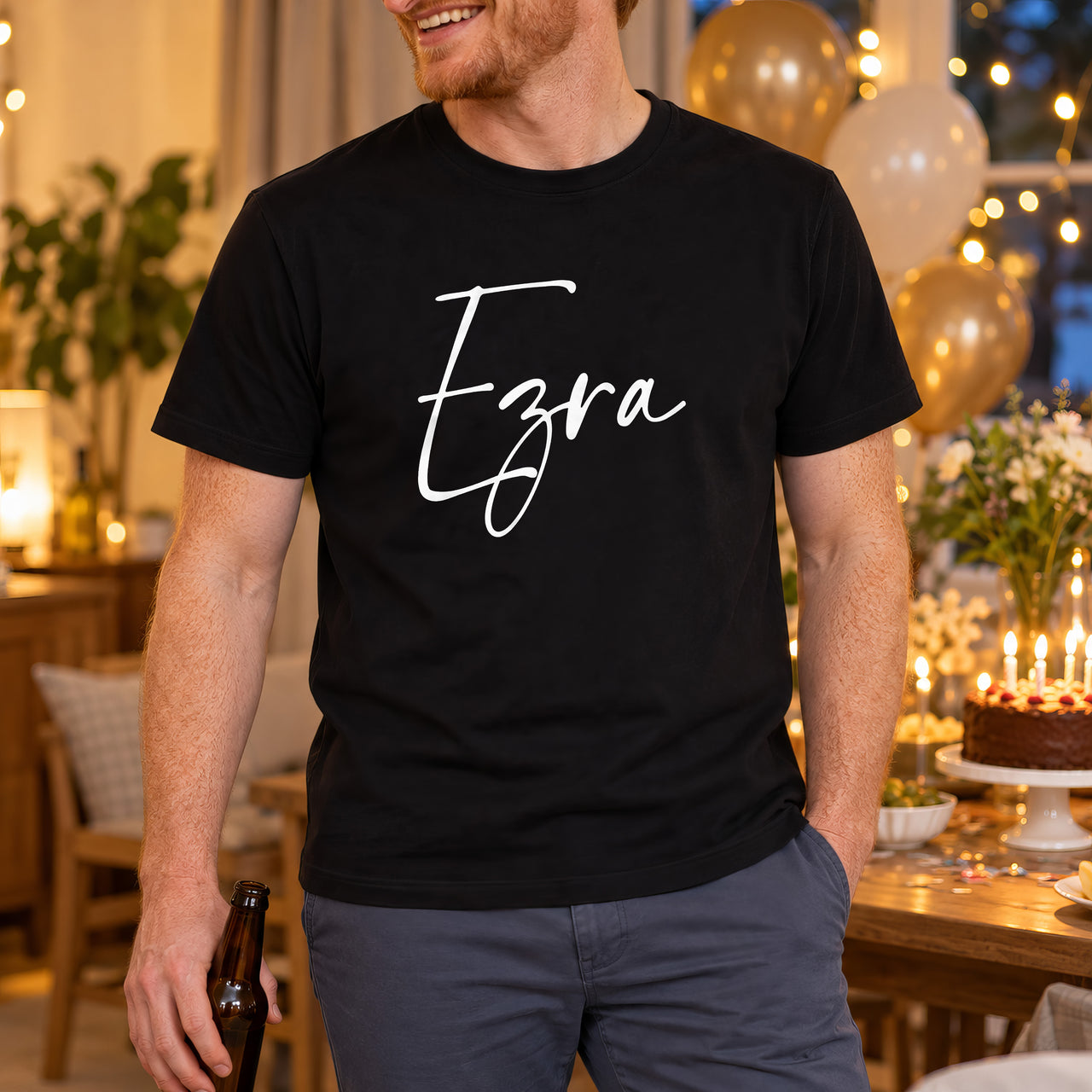 Personalised Childminder Name Iron-On Transfer, shown on a black t-shirt