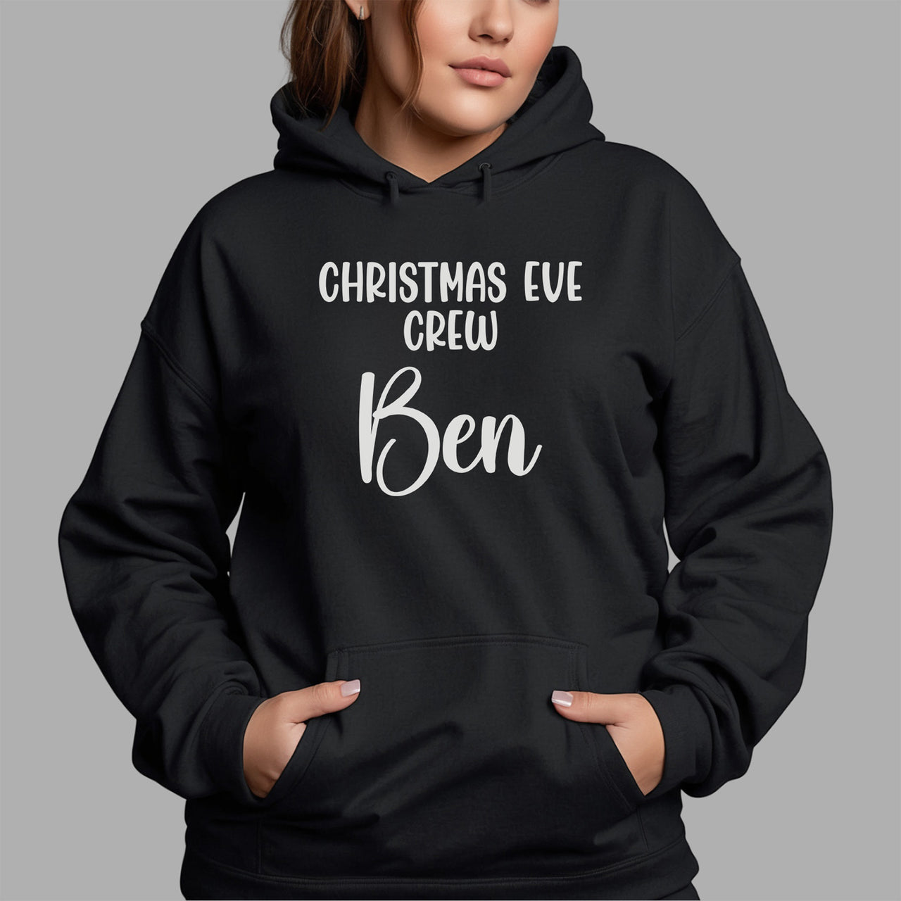 Personalised Christmas Eve Crew Iron-On Transfer shown on a hoodie
