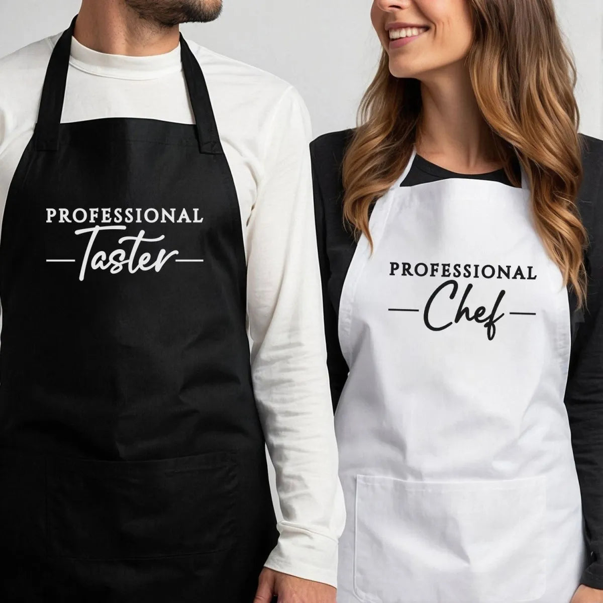 Personalised Couples Aprons - Professional Chef and Taster - Fun Kitchen Gift - DENMARY