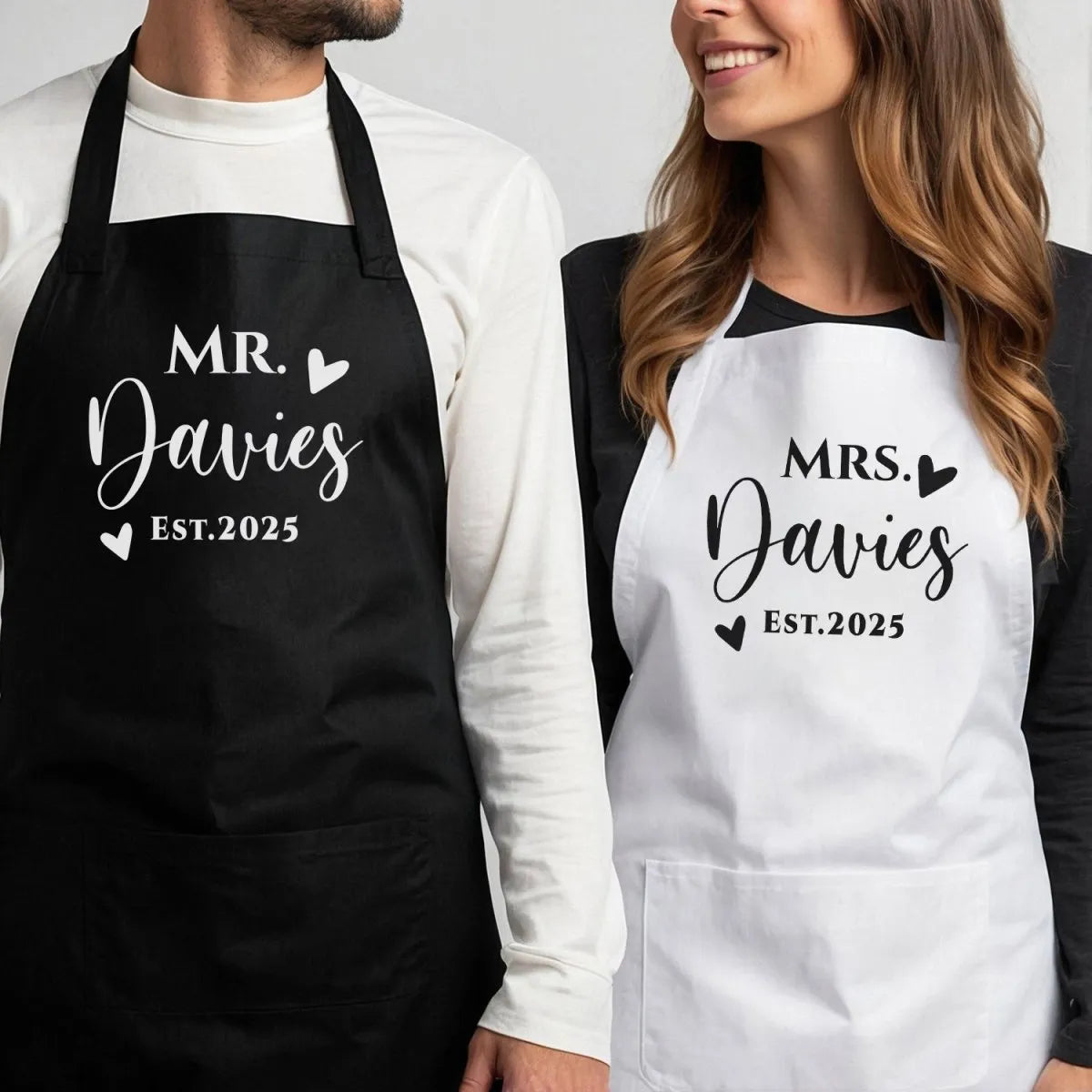 Personalised Couples Aprons - Wedding Gift - Mr. & Mrs. Established 2025 - DENMARY