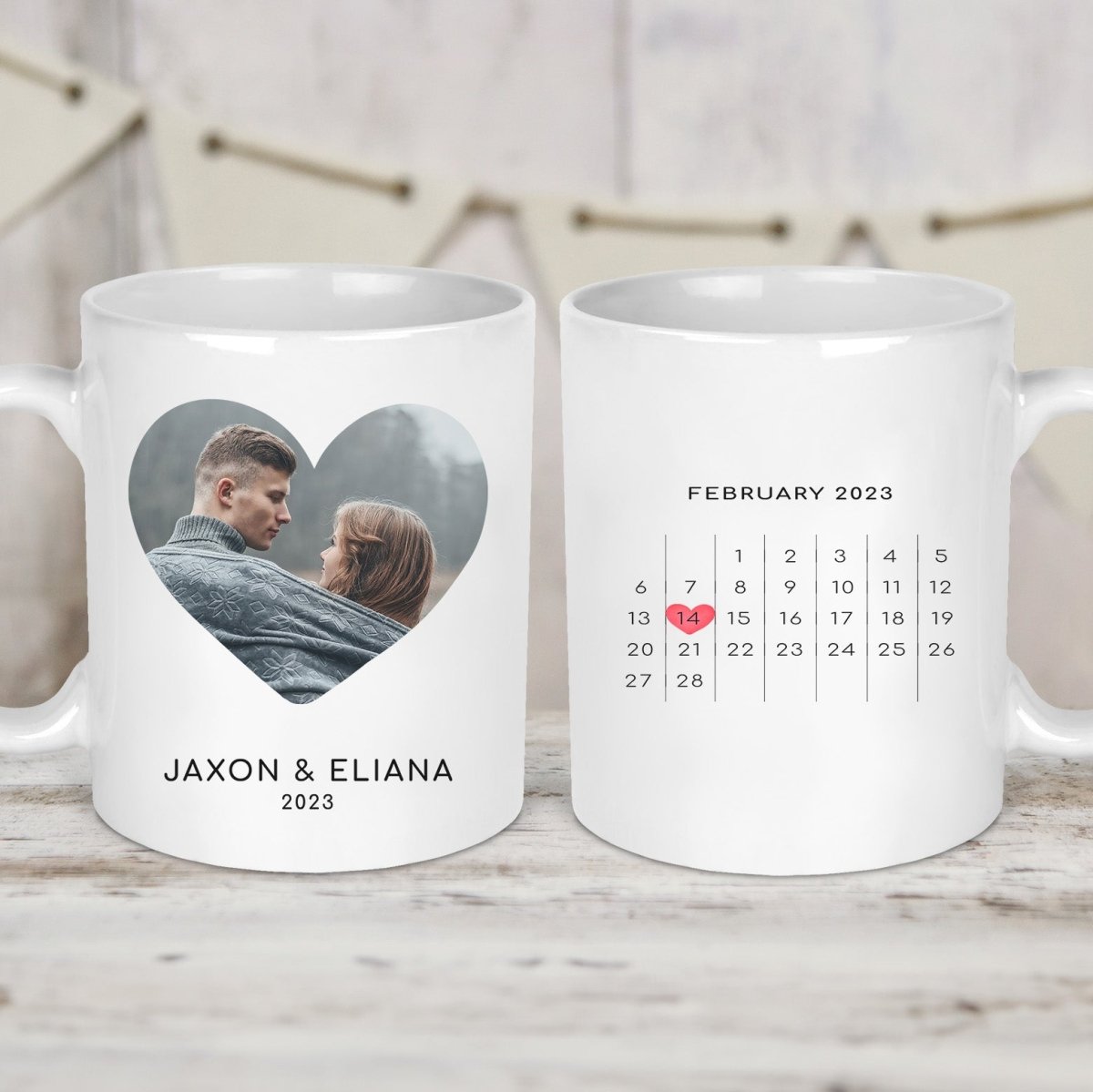 Personalised Couples' Calendar Mug - Anniversary & Engagement Keepsake - DENMARY