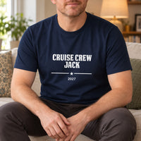 Personalised Cruise Crew Iron-On Transfer, shown on a navy t-shirt