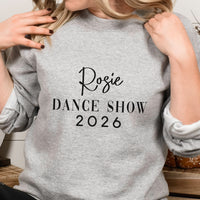Personalised Dance Show 2026 Iron-On Transfer shown on a sweatshirt