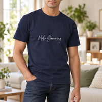 Personalised Dog Groomer Name Iron-On Transfer, shown on a navy t-shirt