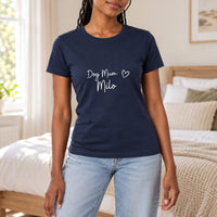 Personalised Dog Mum & Dad Iron-On Transfer, shown on a navy t-shirt