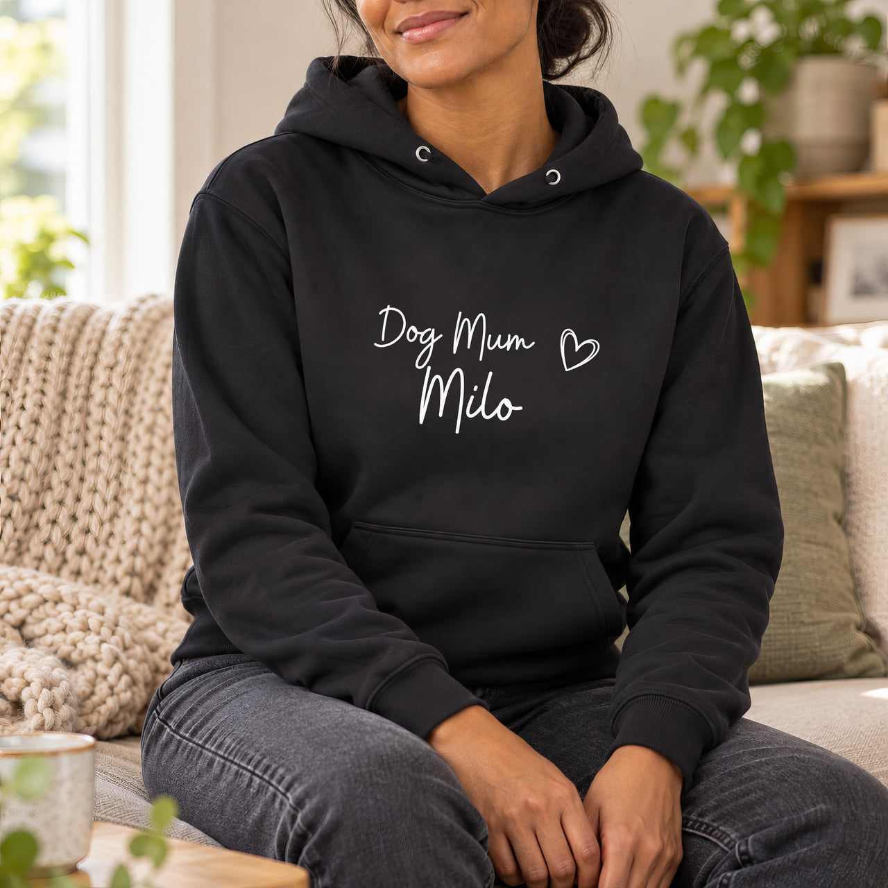 Personalised Dog Mum & Dad Iron-On Transfer, shown on a black hoodie