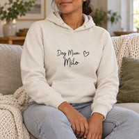 Personalised Dog Mum & Dad Iron-On Transfer, shown on a natural hoodie
