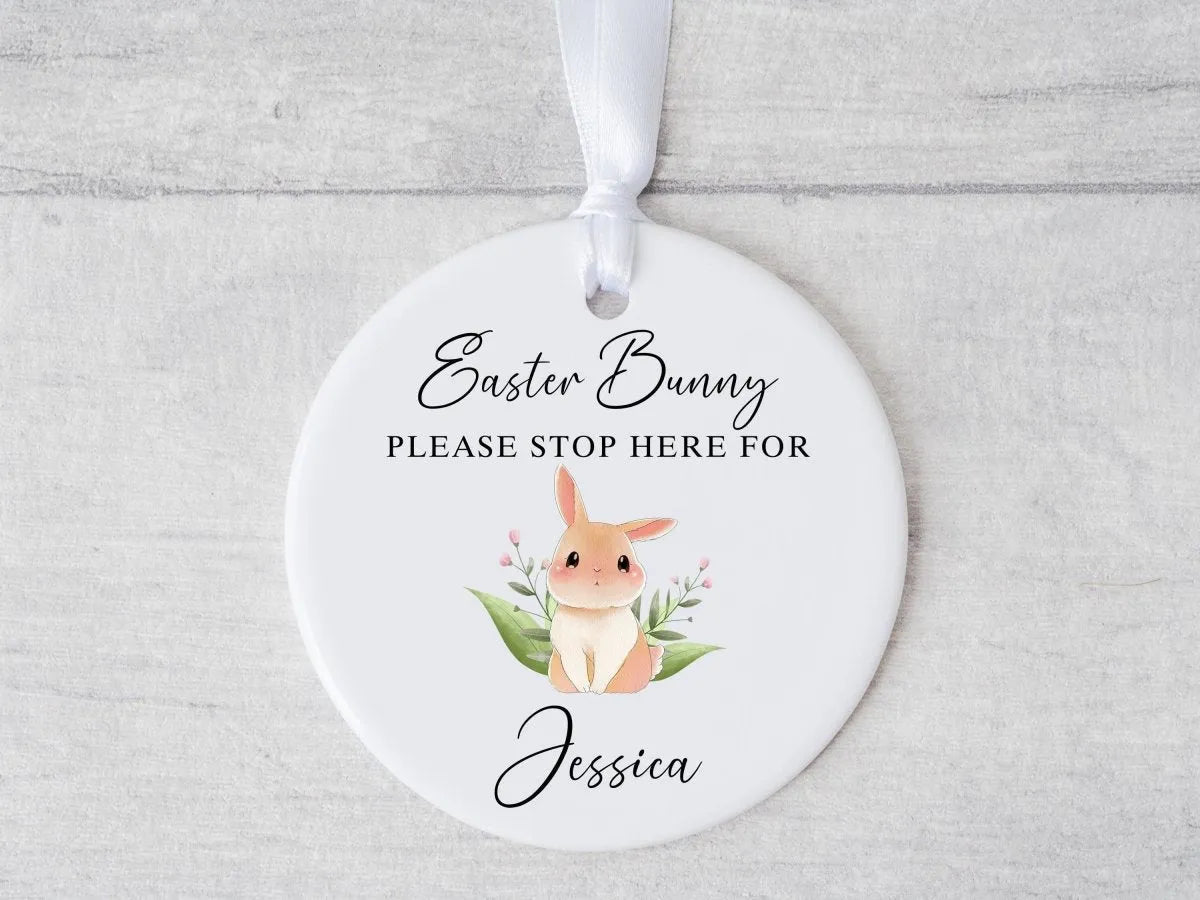 Personalised Easter Bunny Ornament - Child's Name Keepsake - Ceramic Decoration - DENMARY