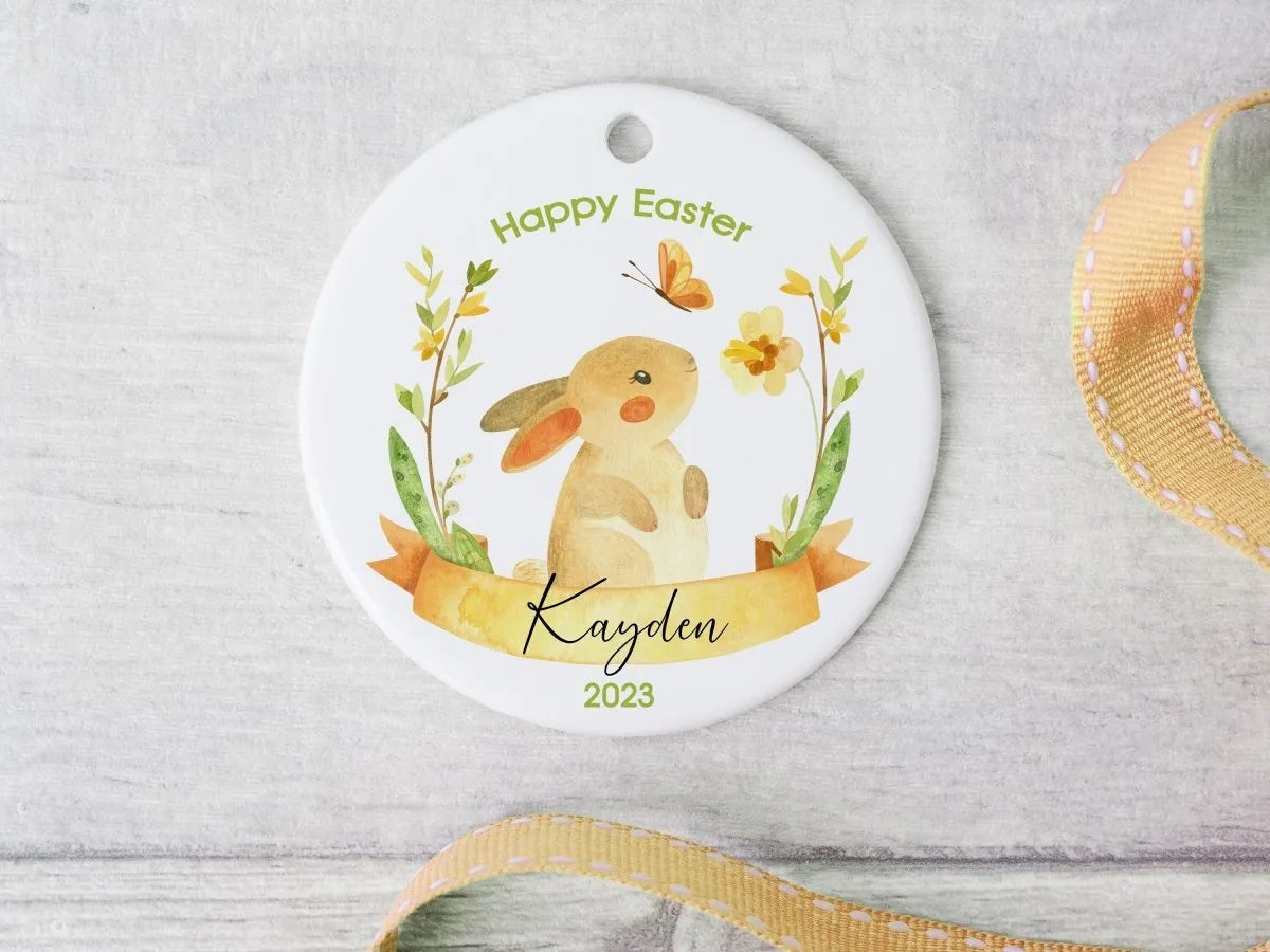 Personalised Easter Bunny Ornament - Spring Keepsake - Child's Name - DENMARY